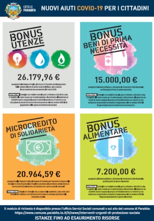  Avviso presentazione domande nuovi aiuti Covid-19 ai cittadini