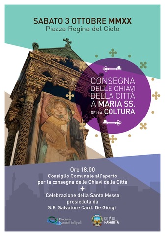 Consiglio Comunale sabato 3 ottobre, ore 18.00, in Piazza Regina del Cielo: Consegna chiavi della Città alla Madonna della Coltura.