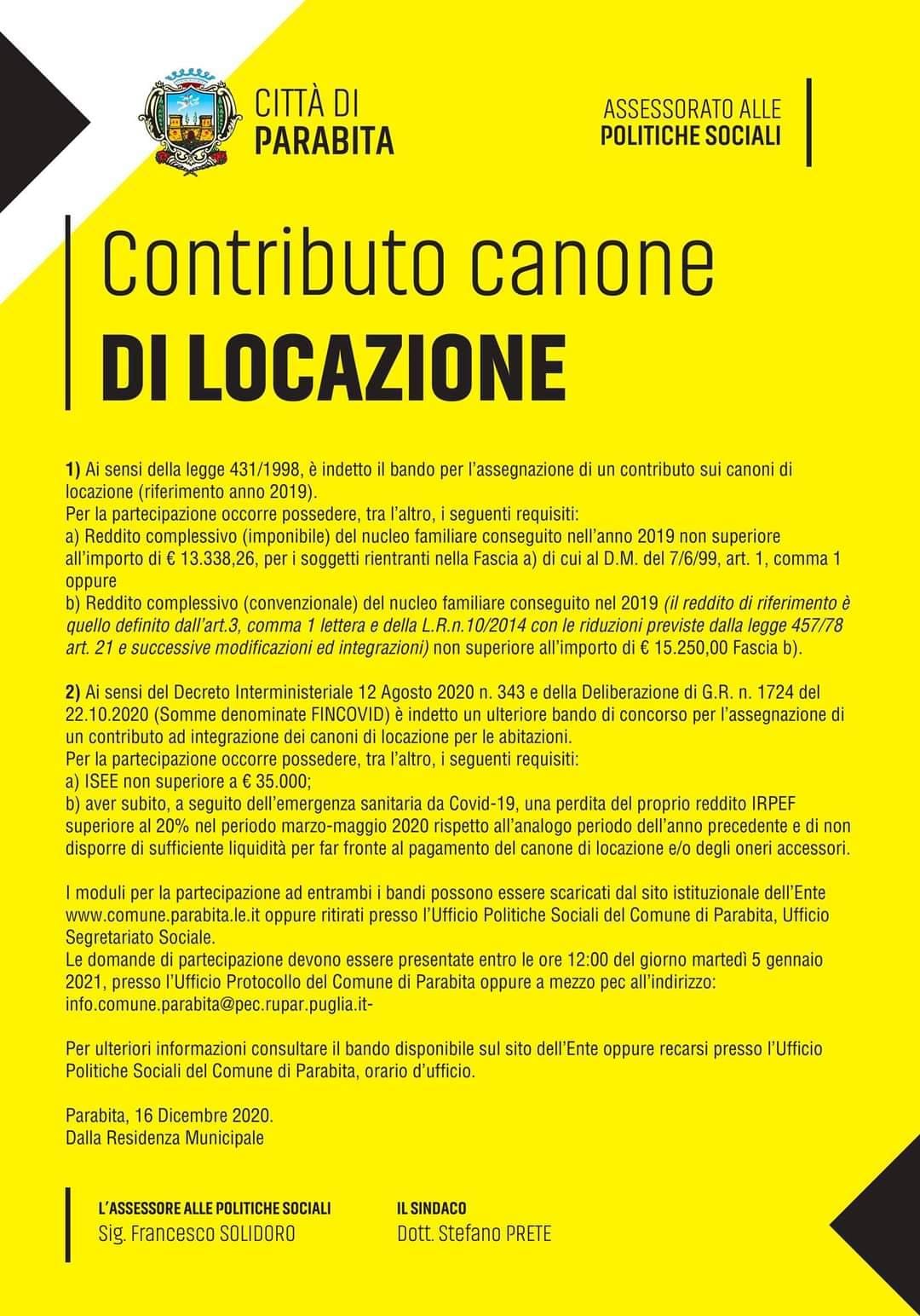 Contributo sui canoni di locazione 2019